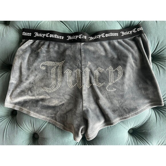Juicy Couture Y2k Velvet Velour Drawstring Shorts Lounge Gray Large L - Picture 1 of 4